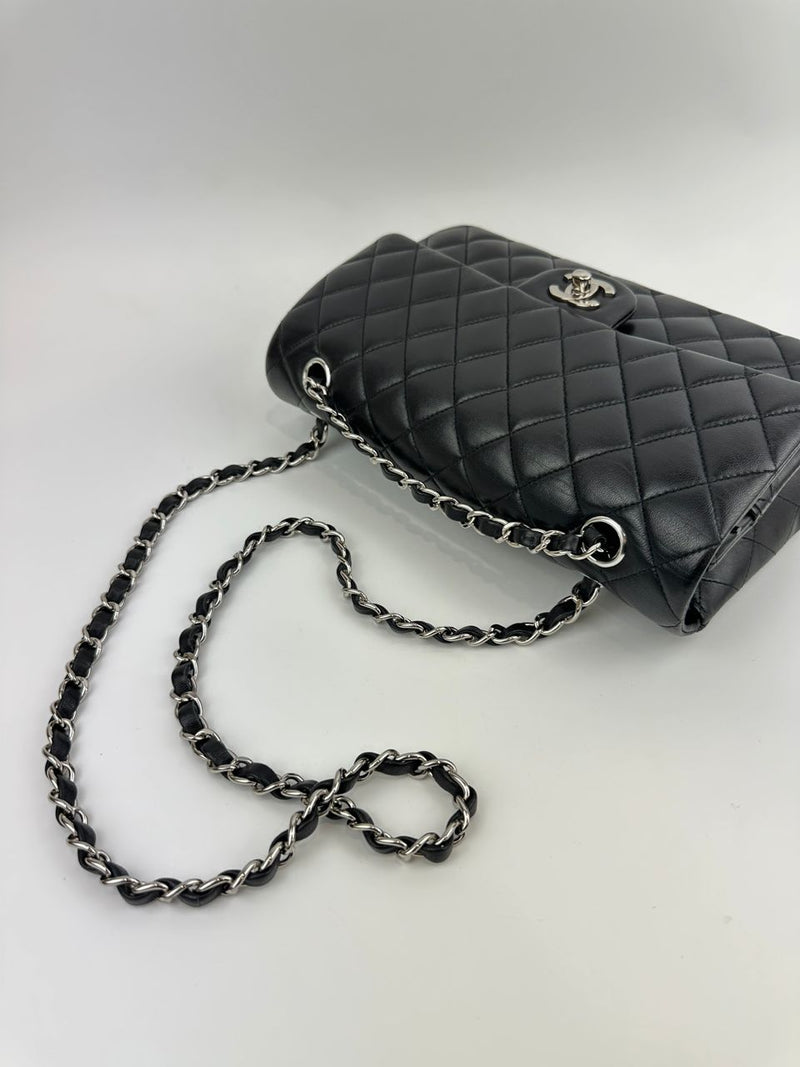 Medium Classic Double Flap Black Lambskin SHW