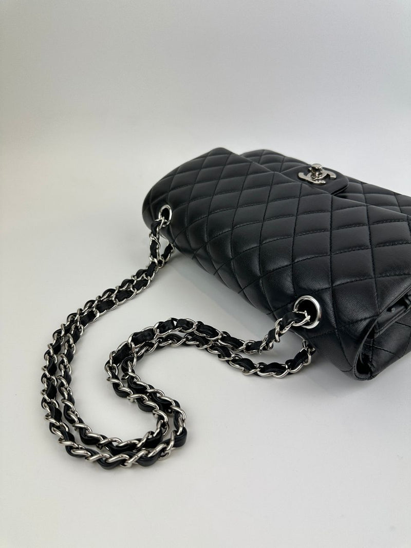 Medium Classic Double Flap Black Lambskin SHW