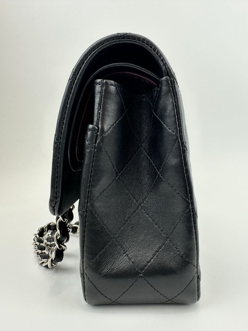 Medium Classic Double Flap Black Lambskin SHW