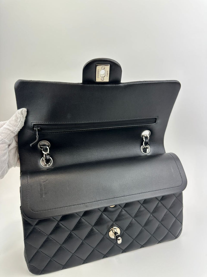 Medium Classic Double Flap Black Lambskin SHW