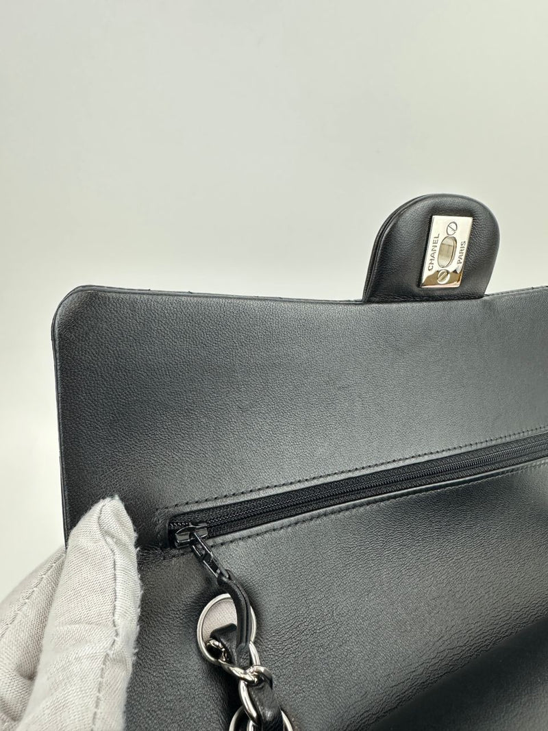 Medium Classic Double Flap Black Lambskin SHW