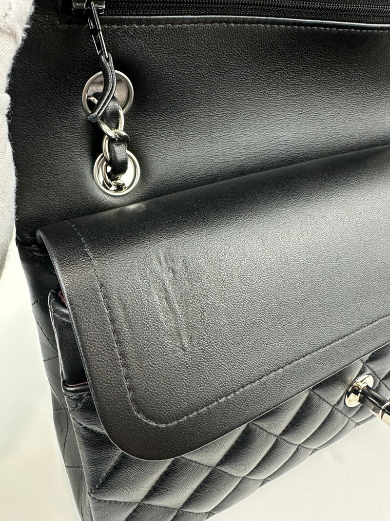 Medium Classic Double Flap Black Lambskin SHW