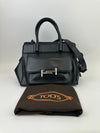 Medium Back Double T Grained Black Leather Satchel Bag