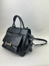 Medium Back Double T Grained Black Leather Satchel Bag