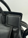 Medium Back Double T Grained Black Leather Satchel Bag