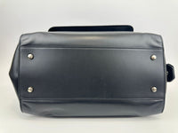 Medium Back Double T Grained Black Leather Satchel Bag