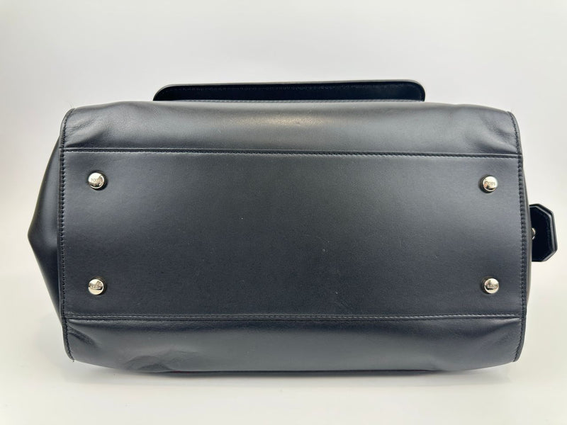 Medium Back Double T Grained Black Leather Satchel Bag