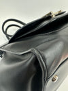 Medium Back Double T Grained Black Leather Satchel Bag