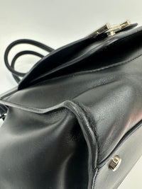 Medium Back Double T Grained Black Leather Satchel Bag