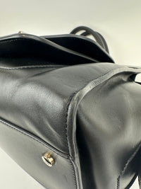 Medium Back Double T Grained Black Leather Satchel Bag