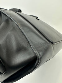 Medium Back Double T Grained Black Leather Satchel Bag