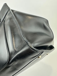 Medium Back Double T Grained Black Leather Satchel Bag