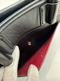 Medium Back Double T Grained Black Leather Satchel Bag