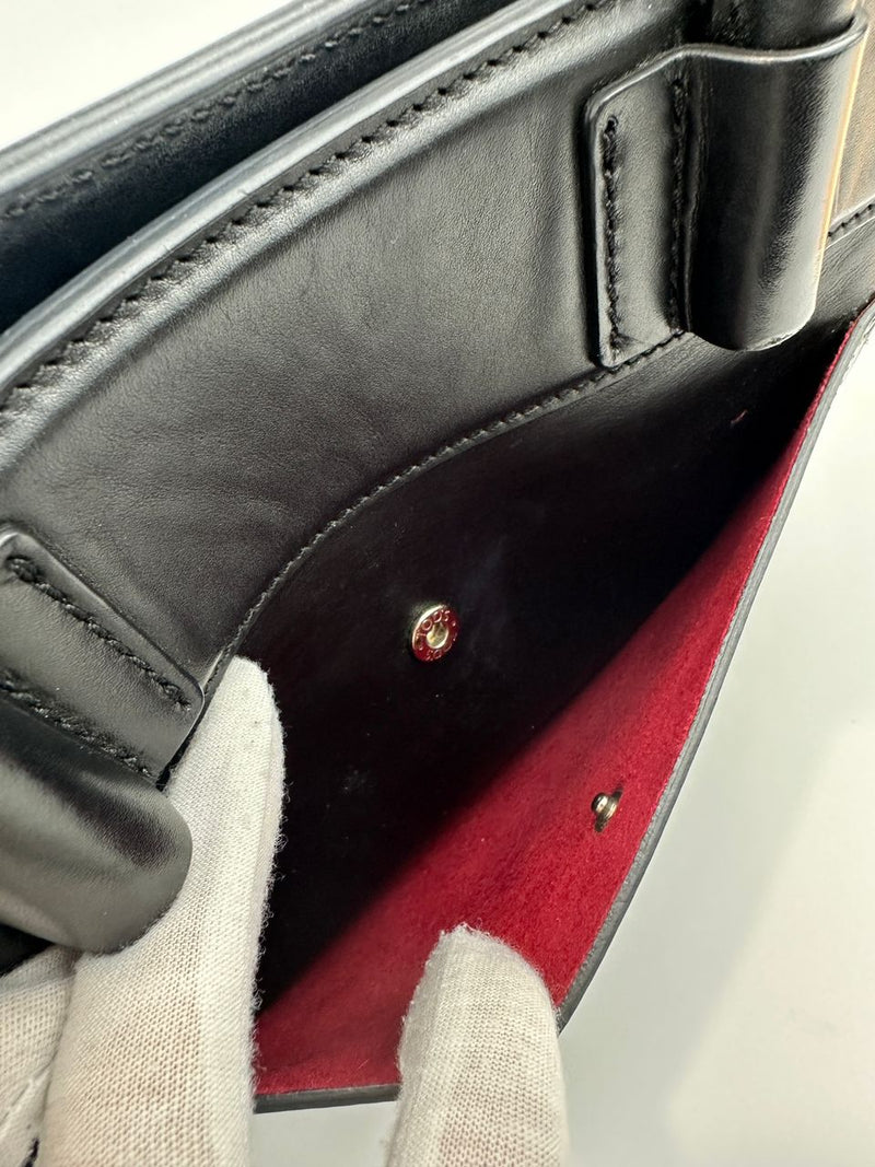 Medium Back Double T Grained Black Leather Satchel Bag