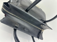 Medium Back Double T Grained Black Leather Satchel Bag