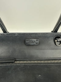 Medium Back Double T Grained Black Leather Satchel Bag