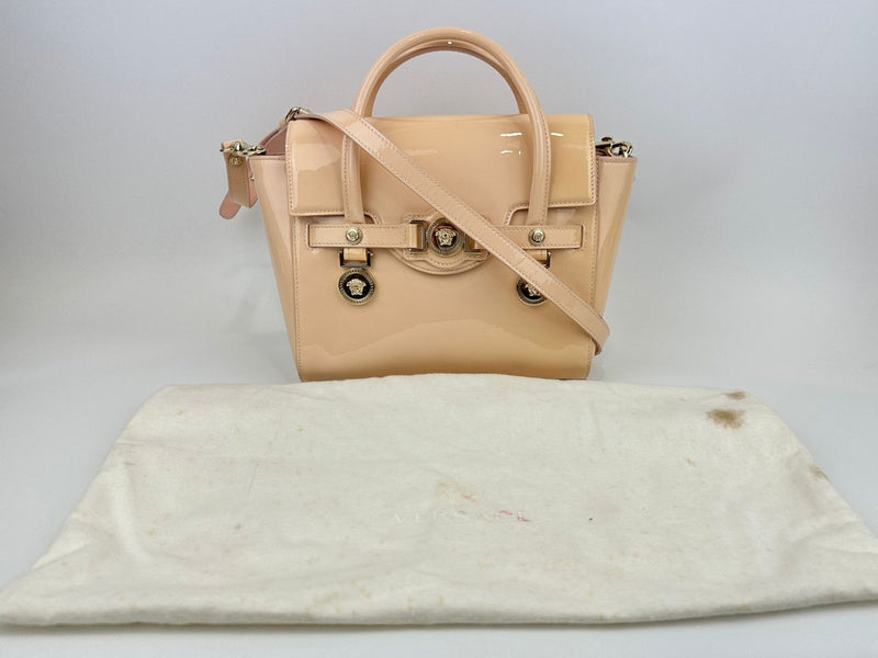 Small La Medusa Pastel Pink Patent Top Handle Bag