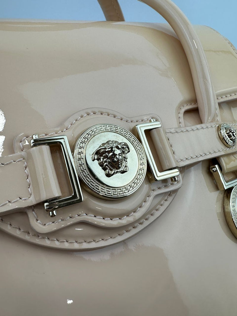 Small La Medusa Pastel Pink Patent Top Handle Bag