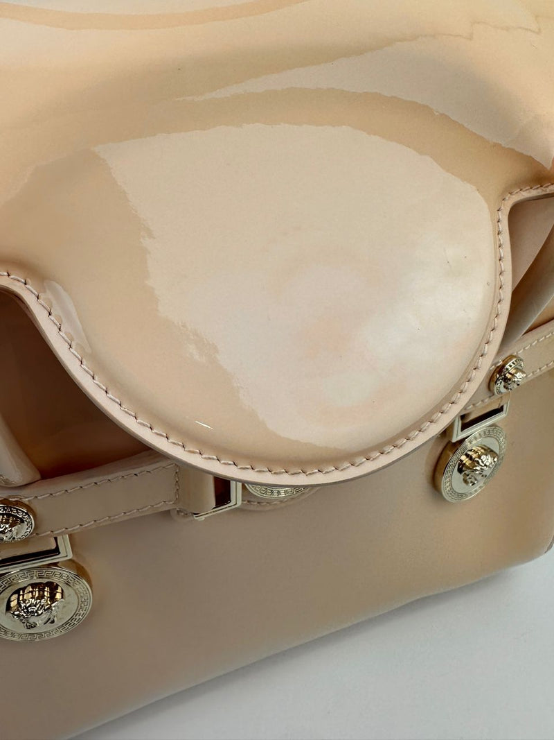 Small La Medusa Pastel Pink Patent Top Handle Bag