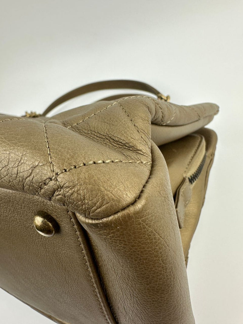 A67493 CC Quilted Matte Gold Shoulder Tote