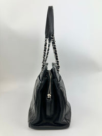 Quilted Caviar Leather Timeless CC Soft Shopping Tote in Black SHW