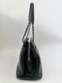 Quilted Caviar Leather Timeless CC Soft Shopping Tote in Black SHW