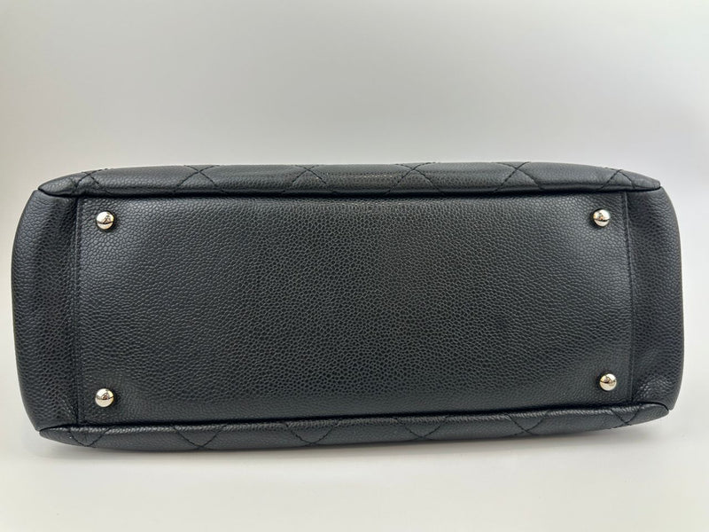 Quilted Caviar Leather Timeless CC Soft Shopping Tote in Black SHW