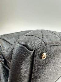 Quilted Caviar Leather Timeless CC Soft Shopping Tote in Black SHW