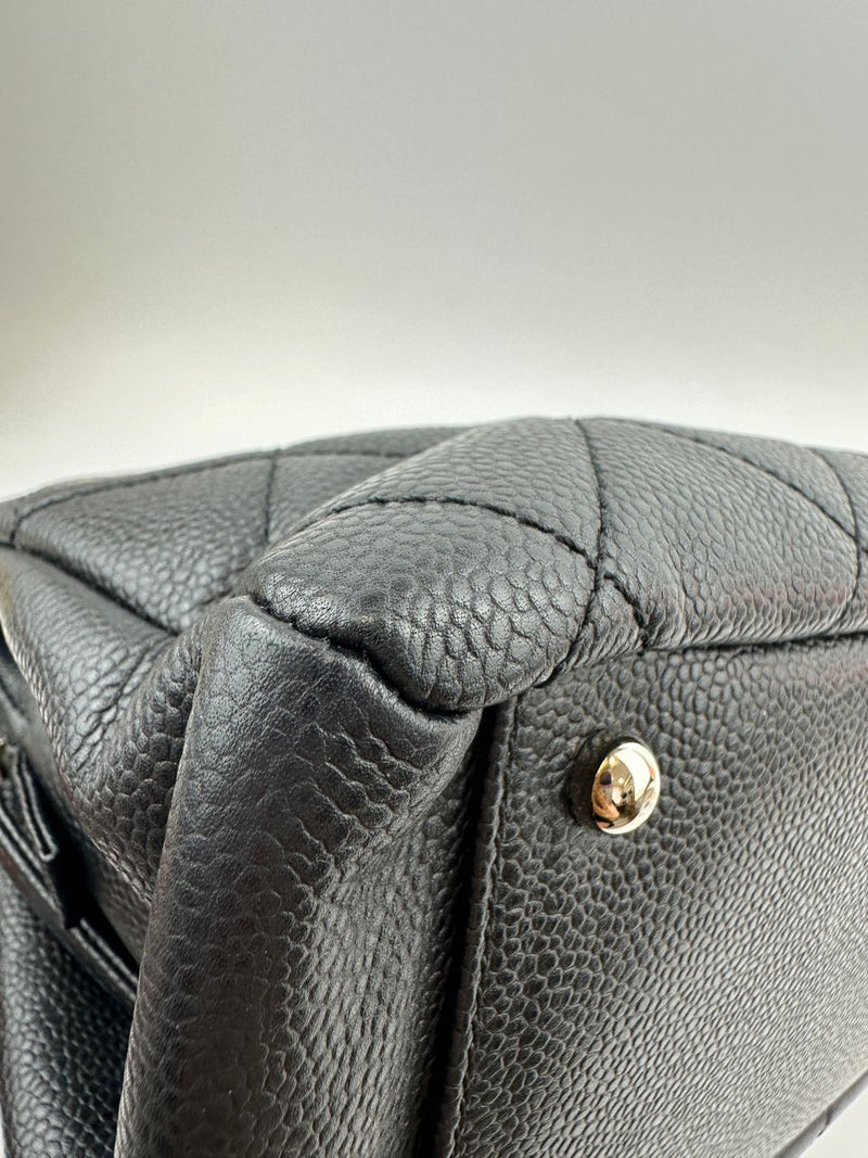 Quilted Caviar Leather Timeless CC Soft Shopping Tote in Black SHW