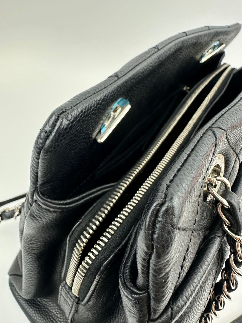 Quilted Caviar Leather Timeless CC Soft Shopping Tote in Black SHW