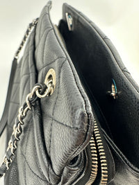 Quilted Caviar Leather Timeless CC Soft Shopping Tote in Black SHW