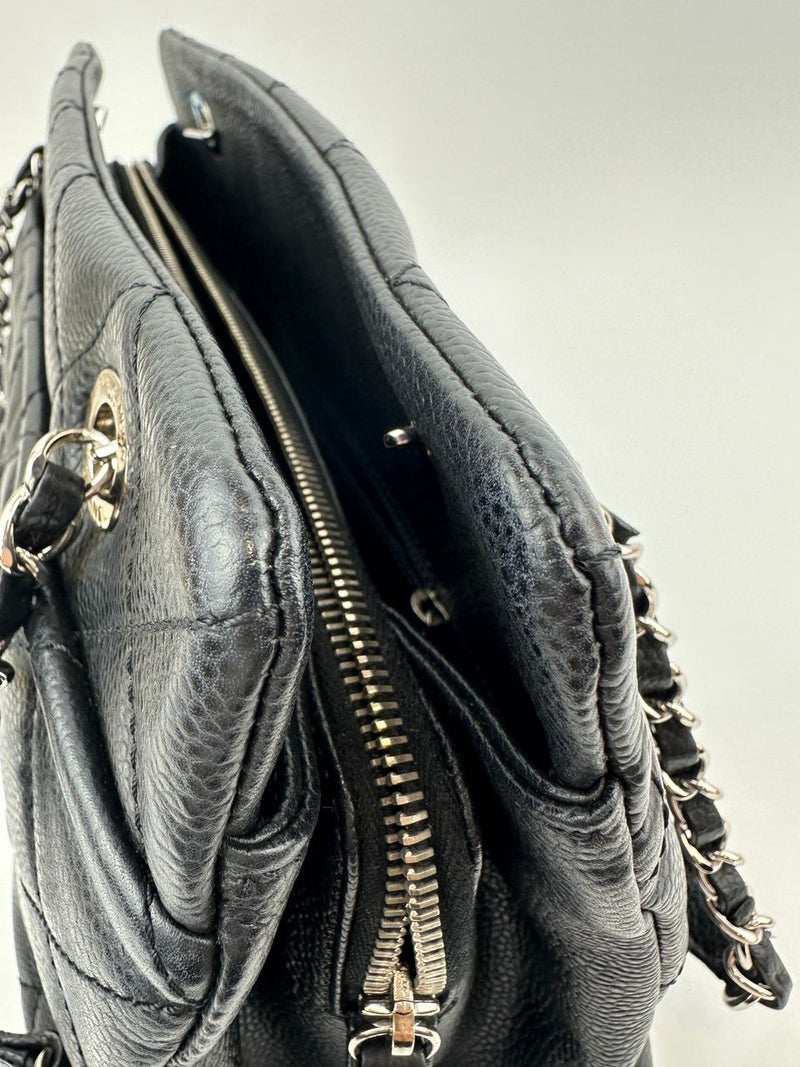 Quilted Caviar Leather Timeless CC Soft Shopping Tote in Black SHW