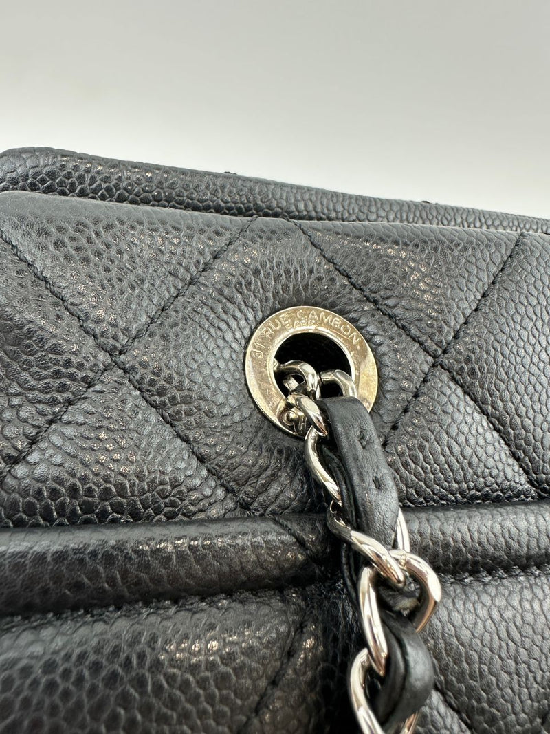 Quilted Caviar Leather Timeless CC Soft Shopping Tote in Black SHW