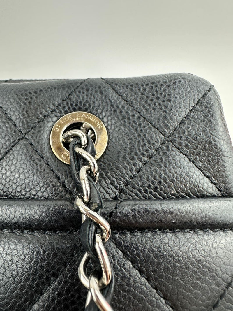 Quilted Caviar Leather Timeless CC Soft Shopping Tote in Black SHW