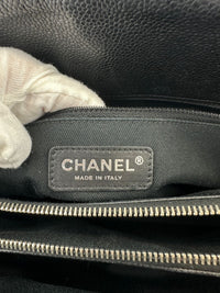 Quilted Caviar Leather Timeless CC Soft Shopping Tote in Black SHW