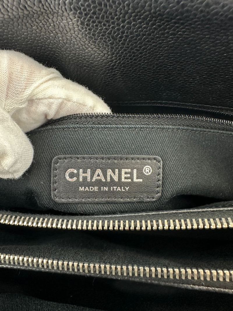 Quilted Caviar Leather Timeless CC Soft Shopping Tote in Black SHW