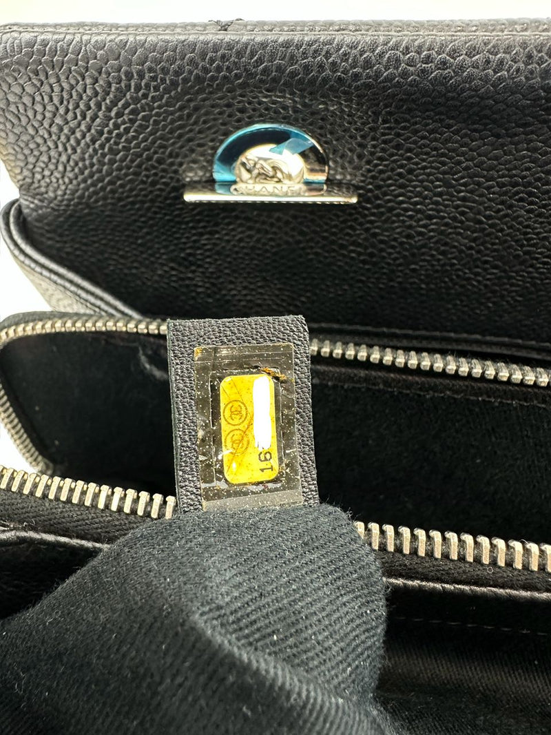 Quilted Caviar Leather Timeless CC Soft Shopping Tote in Black SHW