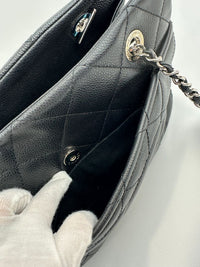 Quilted Caviar Leather Timeless CC Soft Shopping Tote in Black SHW