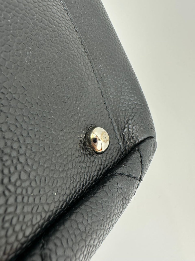 Quilted Caviar Leather Timeless CC Soft Shopping Tote in Black SHW