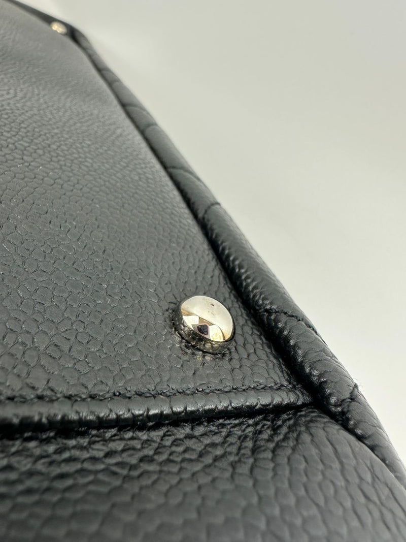 Quilted Caviar Leather Timeless CC Soft Shopping Tote in Black SHW