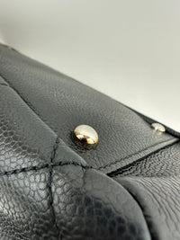 Quilted Caviar Leather Timeless CC Soft Shopping Tote in Black SHW