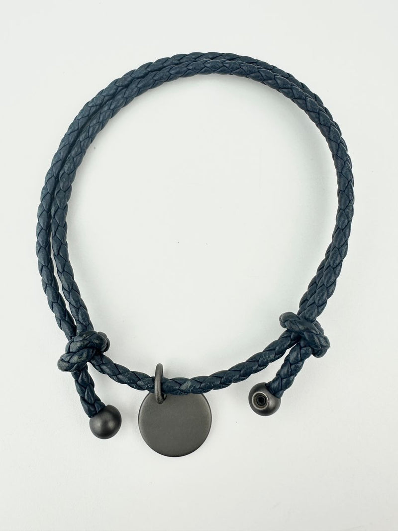 Intrecciato Nappa Leather Navy Double Strand Bracelet