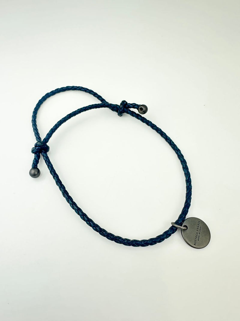 Intrecciato Nappa Leather Navy Double Strand Bracelet