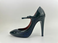 Heeled Mary Jane &amp; Perforated Details in Black Shiny Leather Size 37