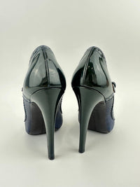 Heeled Mary Jane &amp; Perforated Details in Black Shiny Leather Size 37