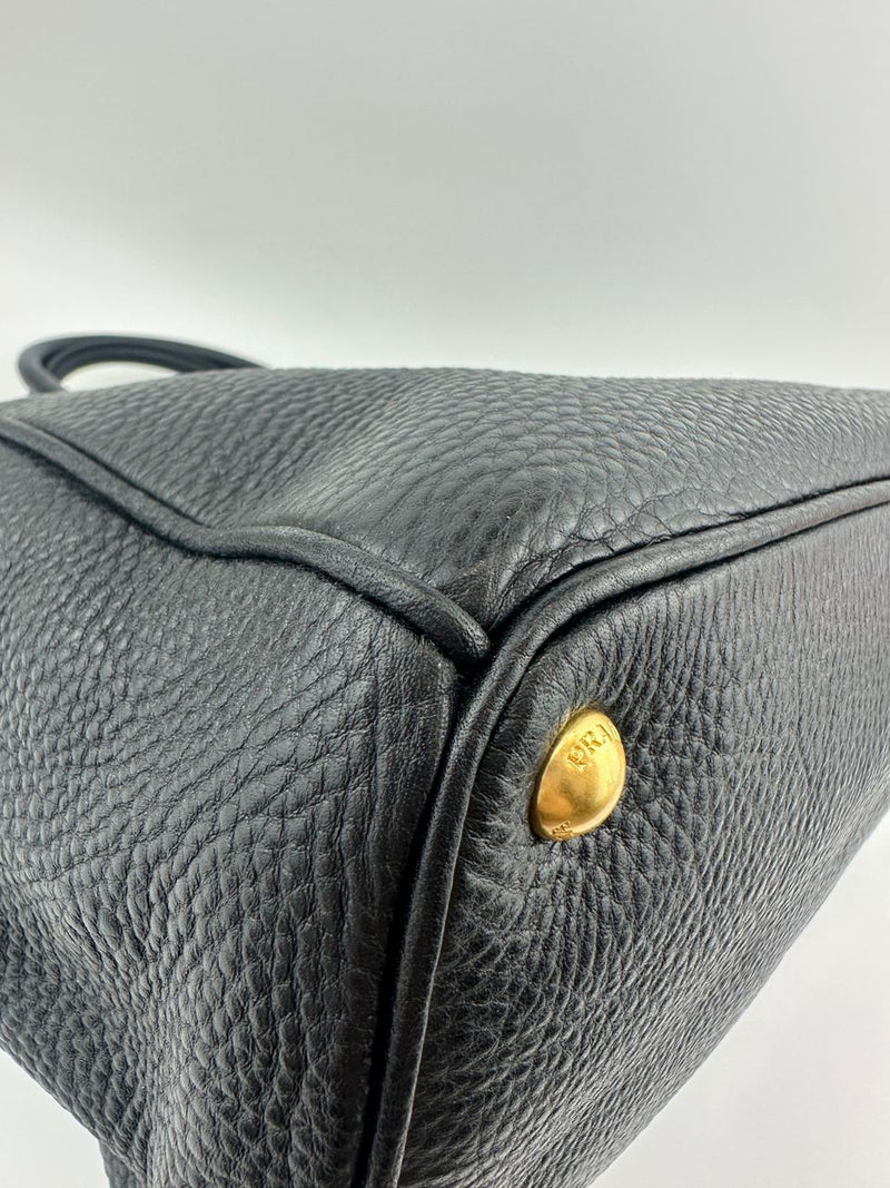 BN2420 Vitello Daino Black Leather Tote Bag &nbsp;