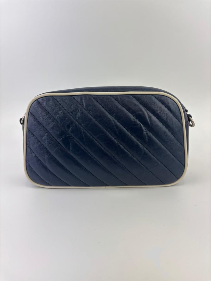 Small Torchon Marmont Blue Diagonal Quilted Leather Camera Bag