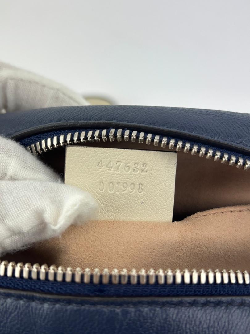 Small Torchon Marmont Blue Diagonal Quilted Leather Camera Bag