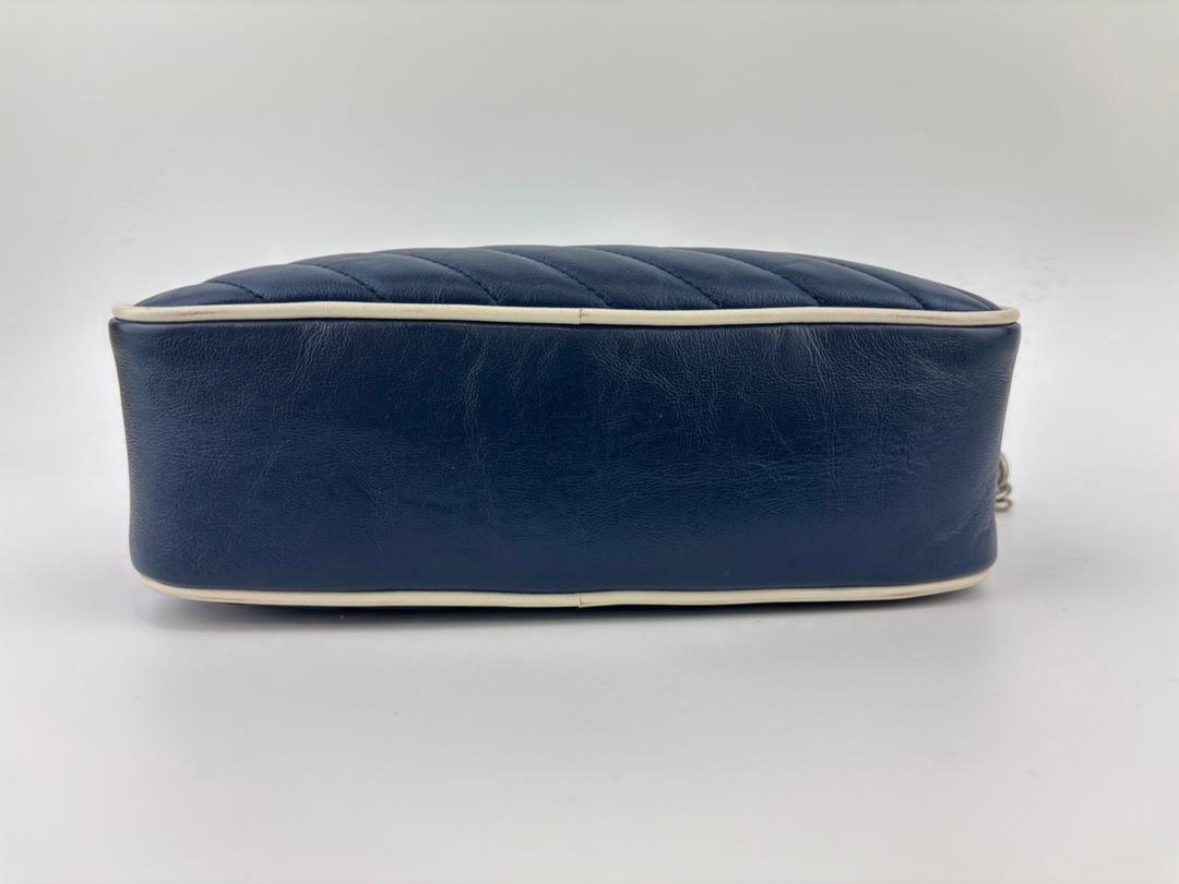 Small Torchon Marmont Blue Diagonal Quilted Leather Camera Bag