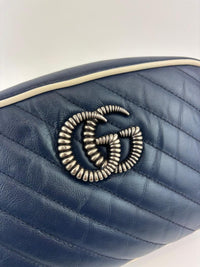 Small Torchon Marmont Blue Diagonal Quilted Leather Camera Bag